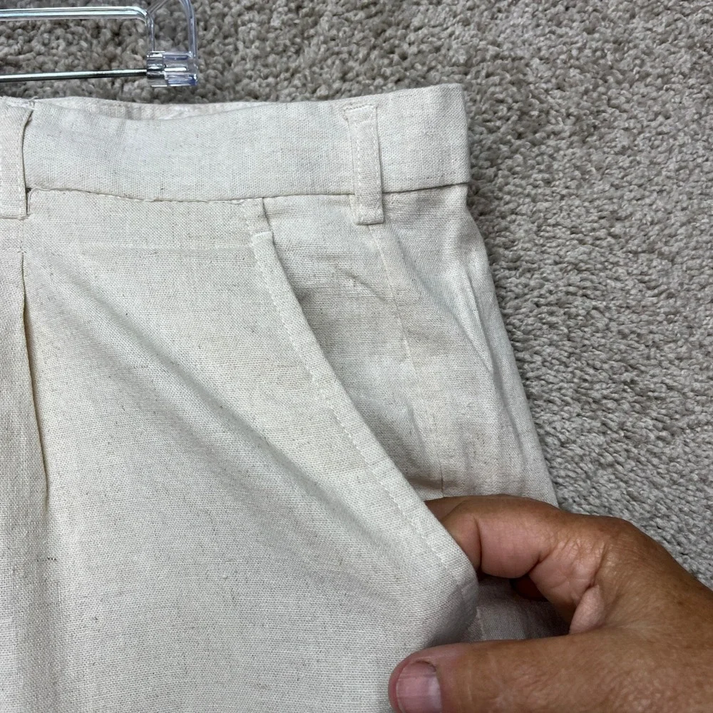 Trust Pants Mens 42x30 Beige Pleated Straight Leg Trousers Linen Blend EUC